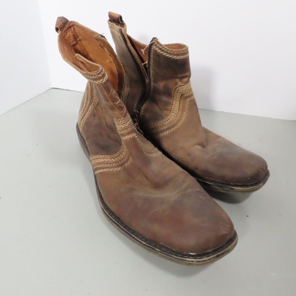 Roan by Bed Stu Crestone Mens 11 Tan Brown Leather Ankle Zip Western Boots